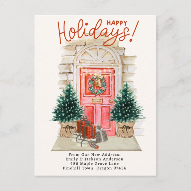 Nytt hem - Helgdagar Juldörr Flytta A Meddelande Vykort (Framsida)
