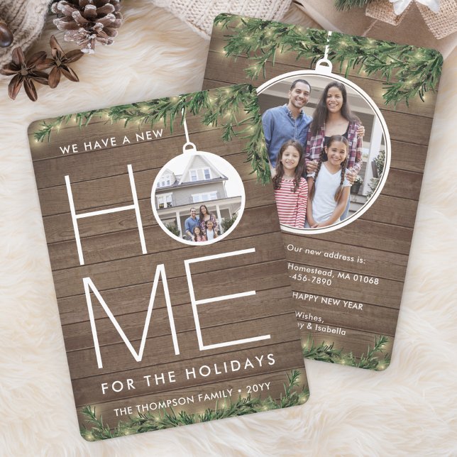 Nytt Hem-jul-prydnadsföremål Wood & Ljus 2 Foto Julkort (Skapare uppladdad)