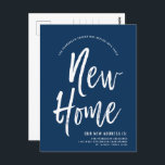 Nytt hem | Minimal marin blå | Ny adress Vykort<br><div class="desc">Ett minsta Solid Navy Blue and white script-stil flytta-vykort. Den innehåller en stor skripttext av orden "Nytt hem" följt av adress-informationen nedan. De flesta enskilda inslag på inbjudan-kortet är olåsta så du kan ändra eller lägga till de uppgifter som behövs med hjälp av anpassningsfunktionen. Du kan till och med lägga...</div>