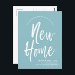 Nytt hem | Minimal Robin Egg Blue | Ny adress Vykort<br><div class="desc">Ett minsta Solid Robin Egg Blue och white script-stil flytta-vykort. Den innehåller en stor skripttext av orden "Nytt hem" följt av adress-informationen nedan. De flesta enskilda inslag på inbjudan-kortet är olåsta så du kan ändra eller lägga till de uppgifter som behövs med hjälp av anpassningsfunktionen. Du kan till och med...</div>