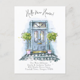 Nytt Hem - Modern Ny Adress Vattenfärg dörr Meddelande Vykort