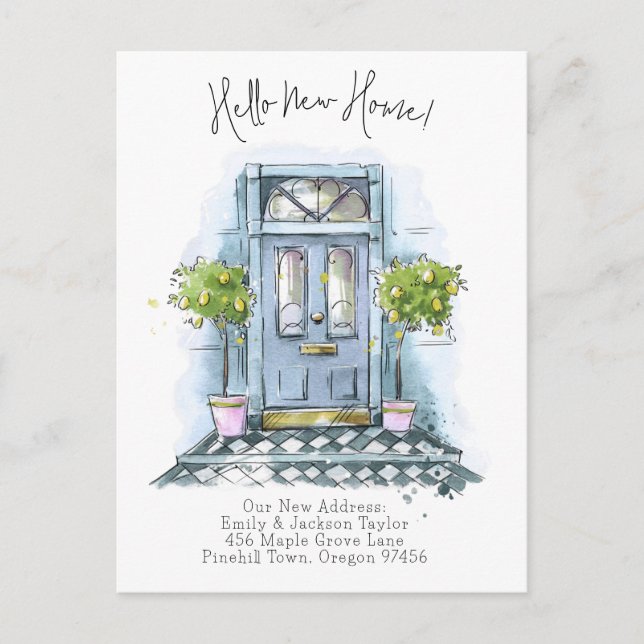 Nytt hem - Modern ny adress Vattenfärg dörr Meddelande Vykort (Framsida)