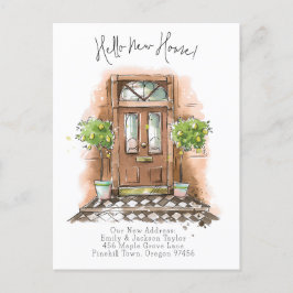 Nytt Hem - Modern Ny Adress Vattenfärg dörr Meddelande Vykort