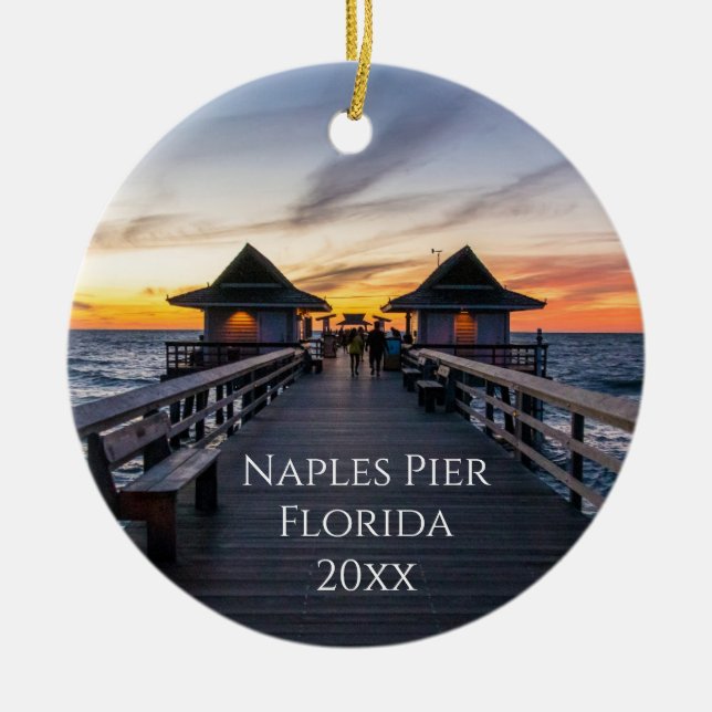 Nytt hem Neapel Pier Florida Sunset Photo Julgransprydnad Keramik (Framsidan)