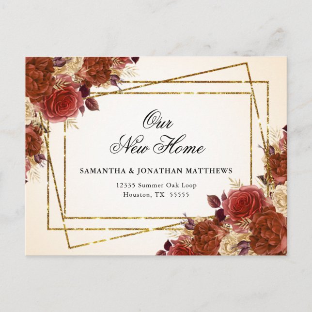 Nytt hem Ny adress Höstblommor Vykort (Framsida)