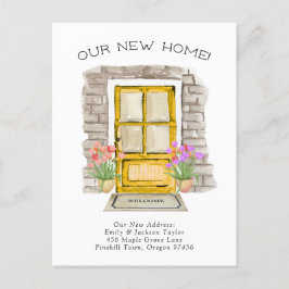 Nytt Hem - Söt NyAdress Vattenfärg dörr Meddelande Vykort