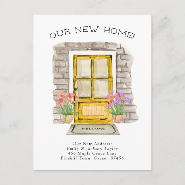 Nytt hem - Sött ny adress Vattenfärg dörr Meddelande Vykort (Framsida)