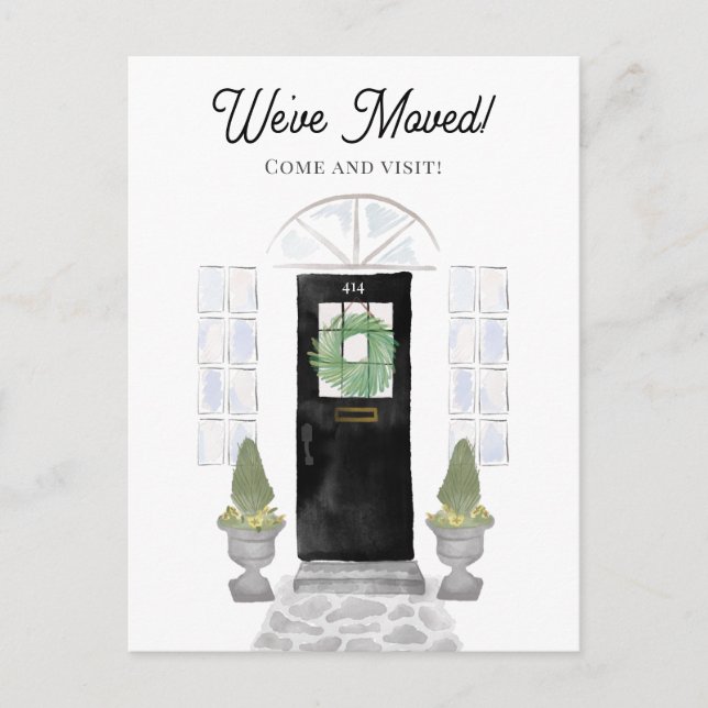 Nytt Hem Vi Har Flyttat Akvarell Svart Dörr Vykort (Framsida)
