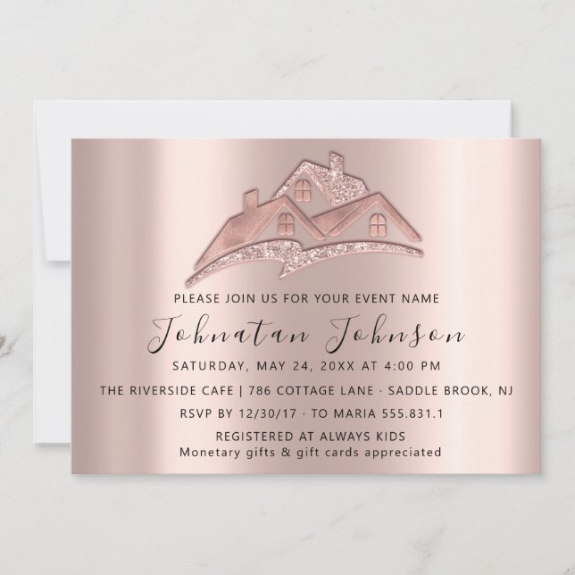 Nytt hem vi har Flyttat House Party Real EstateRos Inbjudningar (Framsida)