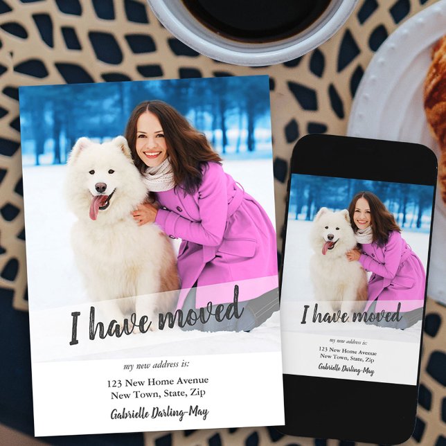 Nytt hemfoto som jag har Flyttat penselskriptöverl Meddelande (new address photo moving announcement card available printed or as printable digital download)