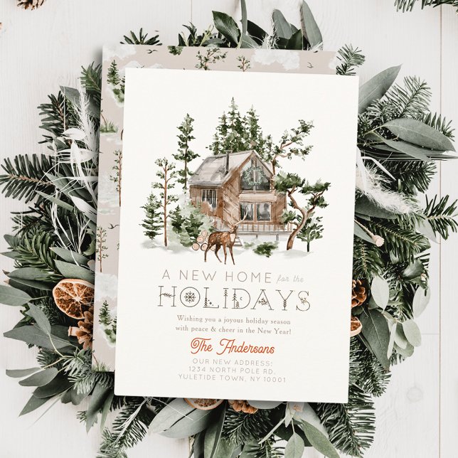Nytt hemhus-stuga Winterscape jul Julkort (Skapare uppladdad)