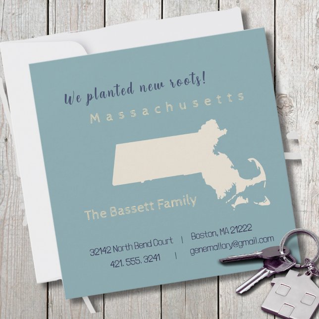 Nytt hemmabassachusetts Flytta Announcement Card Anteckningskort (Moving to Massachusetts? Send your friends and family a beautiful personalized announcement!)
