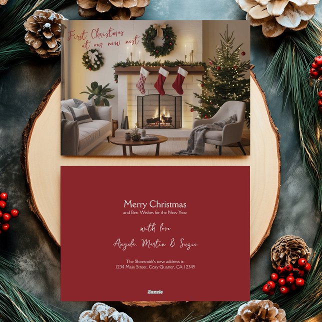 Nytt hemmafoto första julen i New Nest (Photo Christmas Card from New Home .. Holiday Moving Announcement Cards by Darling & May)