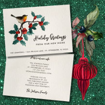 Nytt Home Cute Bird Holly Berries Julens Flytta