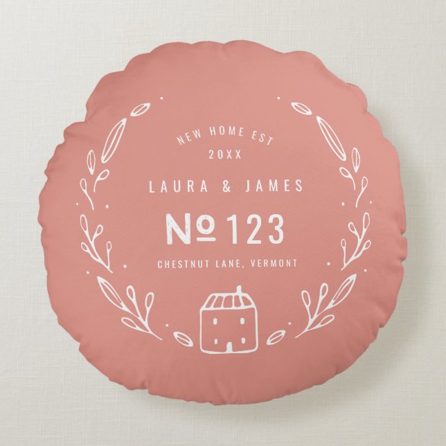 Nytt hus handritad blomsterdesign rund kudde (Framsidan)