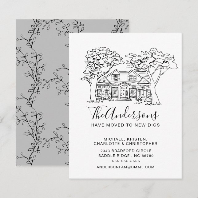 Nytt hus | Meddelande om Flytta Inbjudningar (Fram/baksida)