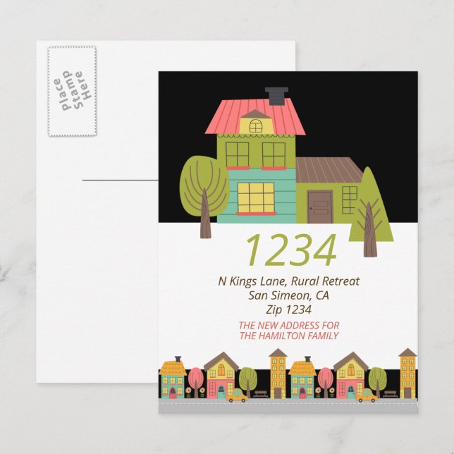 Nytt hus vi har Flyttat hemmeddelande Meddelande Vykort (Fram/baksida)