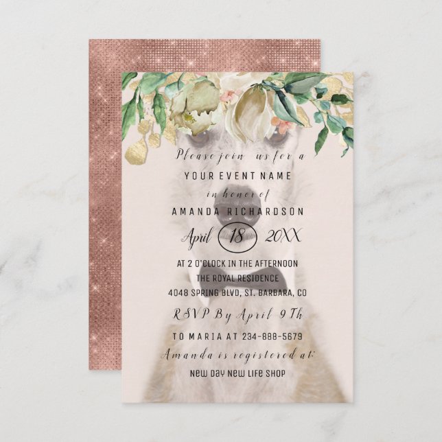 Nytt husdjur Hund Foto  Blommor Guld Ros Gnista Inbjudningar (Fram/baksida)