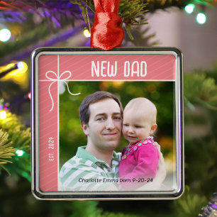 Nytt julfoto för pappa och Baby Julgransprydnad Metall