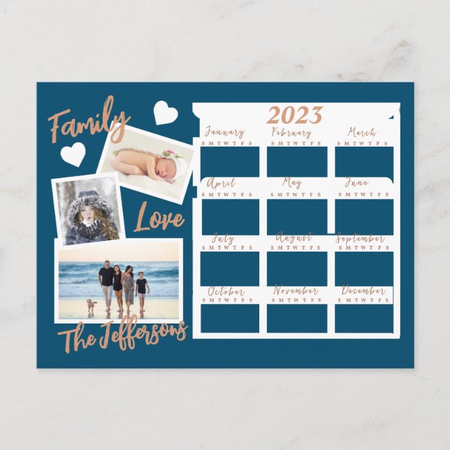 Nytt kalenderfoto för Modern Blue & Guld Vykort (Framsida)