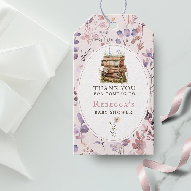 Nytt kapitel baby shower akvarell, vildblomma presentetikett (Skapare uppladdad)