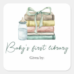 nytt kapitel baby shower - barnets första bibliote fyrkantigt klistermärke