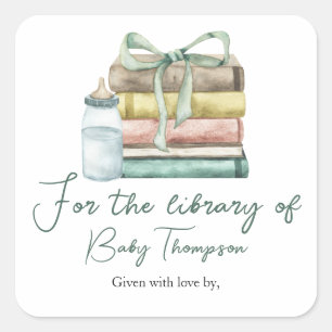 nytt kapitel baby shower - för bibliotek av fyrkantigt klistermärke