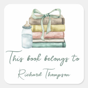 nytt kapitel babydusch - det här bok-tillhöret til fyrkantigt klistermärke