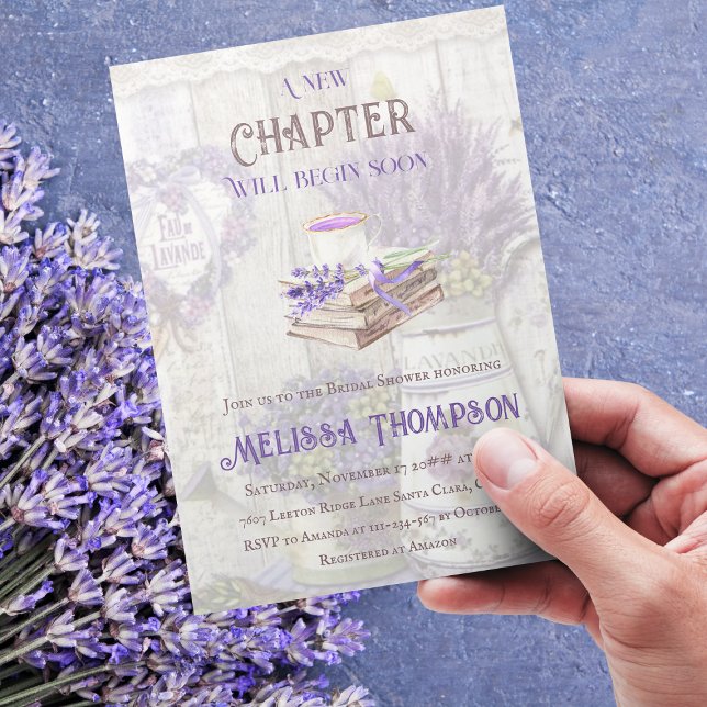 Nytt kapitel Begin Lavender Tea Party Möhippa Inbjudningar (Skapare uppladdad)