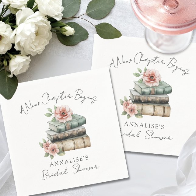 Nytt kapitel Blombok Bröllopsdusch Pappersservett (New Chapter Floral Book Bridal Shower Napkins)