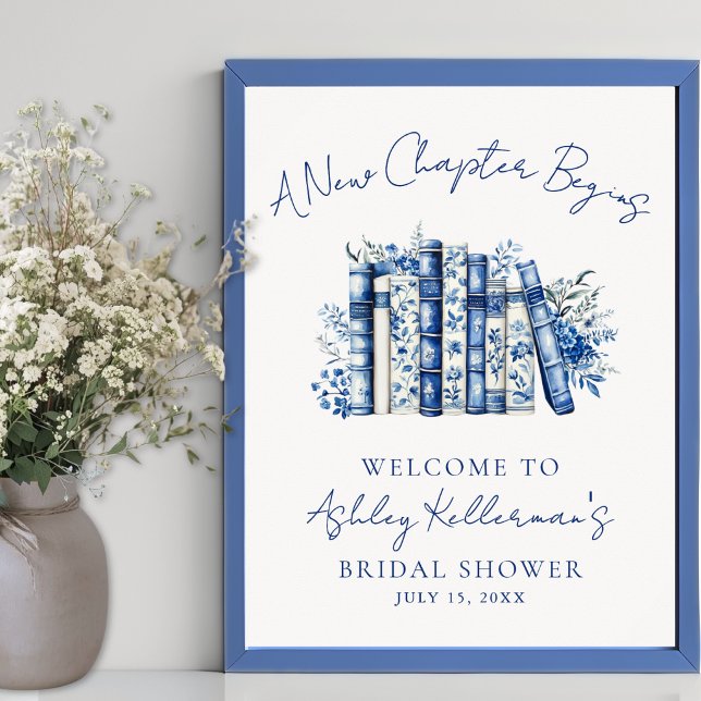 Nytt kapitel Blommig bok Bröllopsdusch Välkomstsky Poster (New Chapter Floral Book Bridal Shower Welcome Sign)