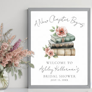 Nytt kapitel Blommig bok Bröllopsdusch välkomstsky Poster