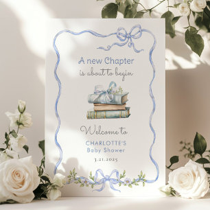 Nytt kapitel Blue bow babydusch Välkommen Poster