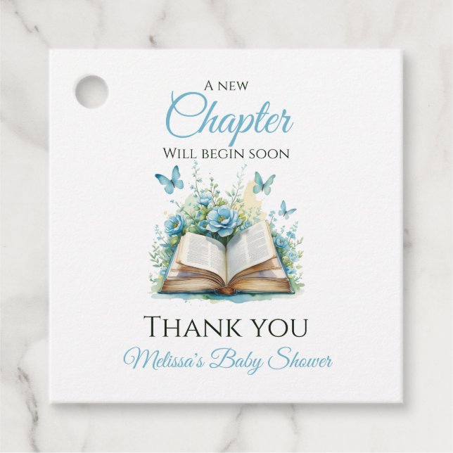 Nytt kapitel Blue Boy Brunch StoryBook Baby Shower Gåvor Etiketter (Framsida)