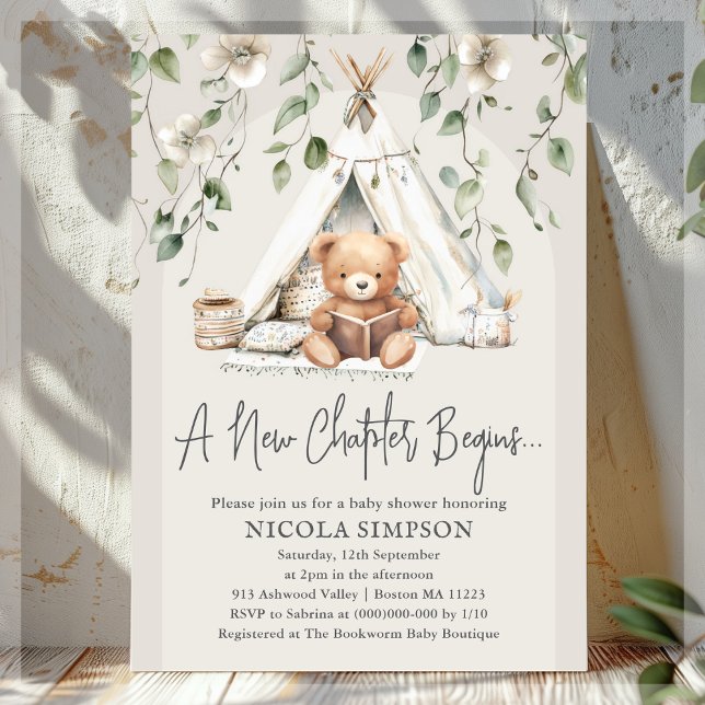 Nytt kapitel Boho Bear Neutralt Baby Shower Inbjudningar (Skapare uppladdad)