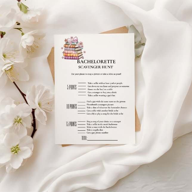 Nytt kapitel-Bok-kort för bachelorette Scavenger Meddelande (Skapare uppladdad)
