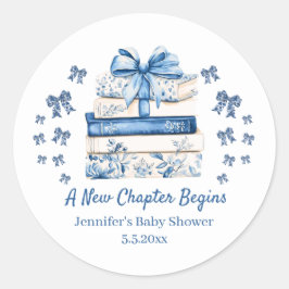nytt kapitel börjar,blå båge böcker baby shower sö runt klistermärke