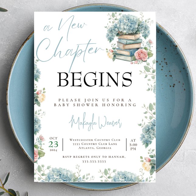 Nytt kapitel börjar blåa Storybook Baby Shower Inbjudningar (Skapare uppladdad)