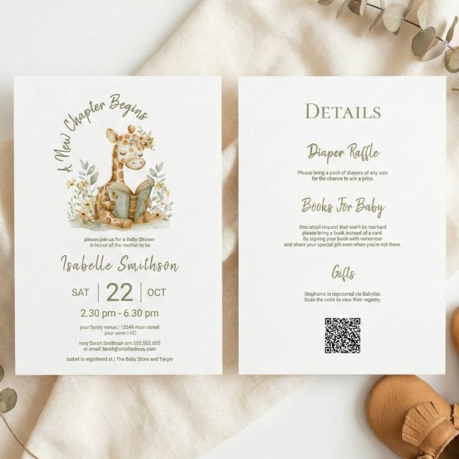 Nytt kapitel börjar Bok Babybabyvisare QR-kod Inbjudningar (Skapare uppladdad)