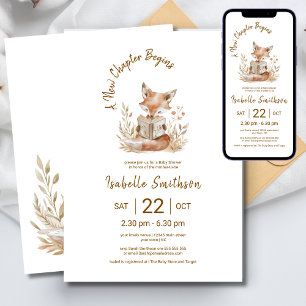 Nytt kapitel börjar Cute Fox Storybook Baby Shower Inbjudningar