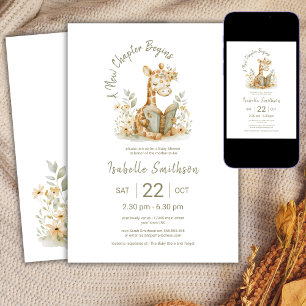 Nytt kapitel börjar Giraffe Storybook Baby Shower Inbjudningar