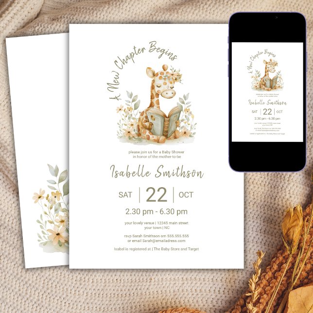 Nytt kapitel börjar Giraffe Storybook Baby Shower Inbjudningar (Skapare uppladdad)