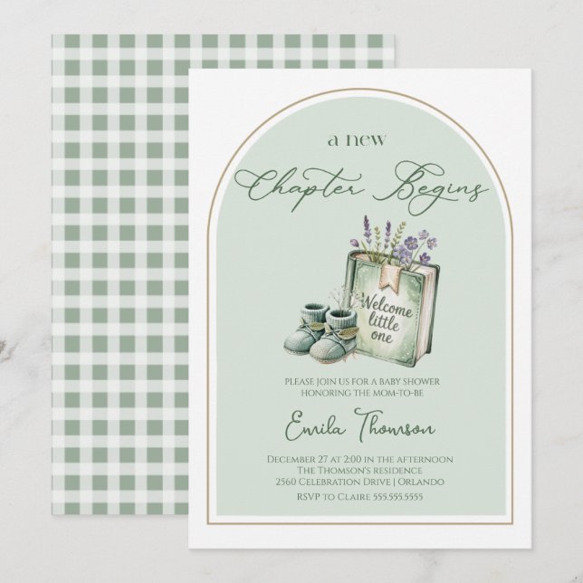 Nytt kapitel börjar könsneutrala Baby shower  Inbjudningar (Fram/baksida)