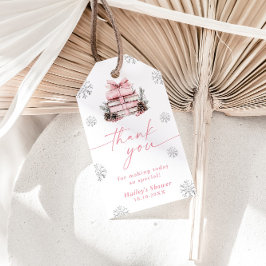 Nytt kapitel börjar rosa band vinter baby shower presentetikett