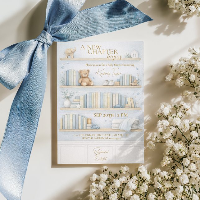 Nytt kapitel börjar saga pojken blå baby shower inbjudningar (Skapare uppladdad)