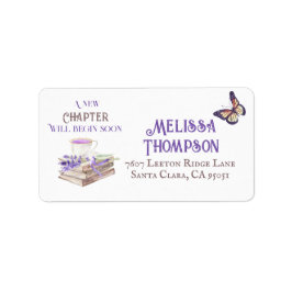 Nytt kapitel börjar snart Lavendel-böcker Baby Sho Adressetikett