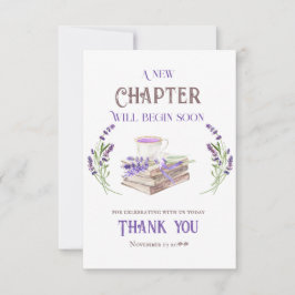 Nytt kapitel börjar snart Lavendel Bok Babyfirande Tack Kort