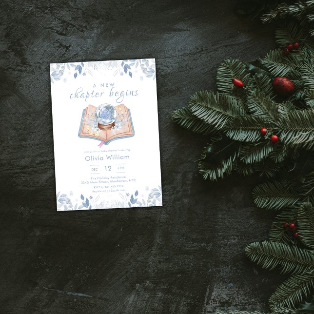 Nytt kapitel börjar Vinter Snöboll Baby Shower Inbjudningar (New Chapter Begins Winter Snowball Baby Shower Invitation)