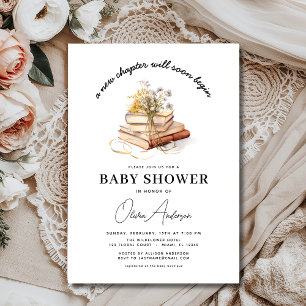 Nytt kapitel börjar Wildblomma Bok Baby Shower Inbjudningar