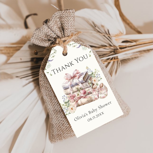 Nytt kapitel börjar Wildblomma Bok Baby Shower Presentetikett (Skapare uppladdad)